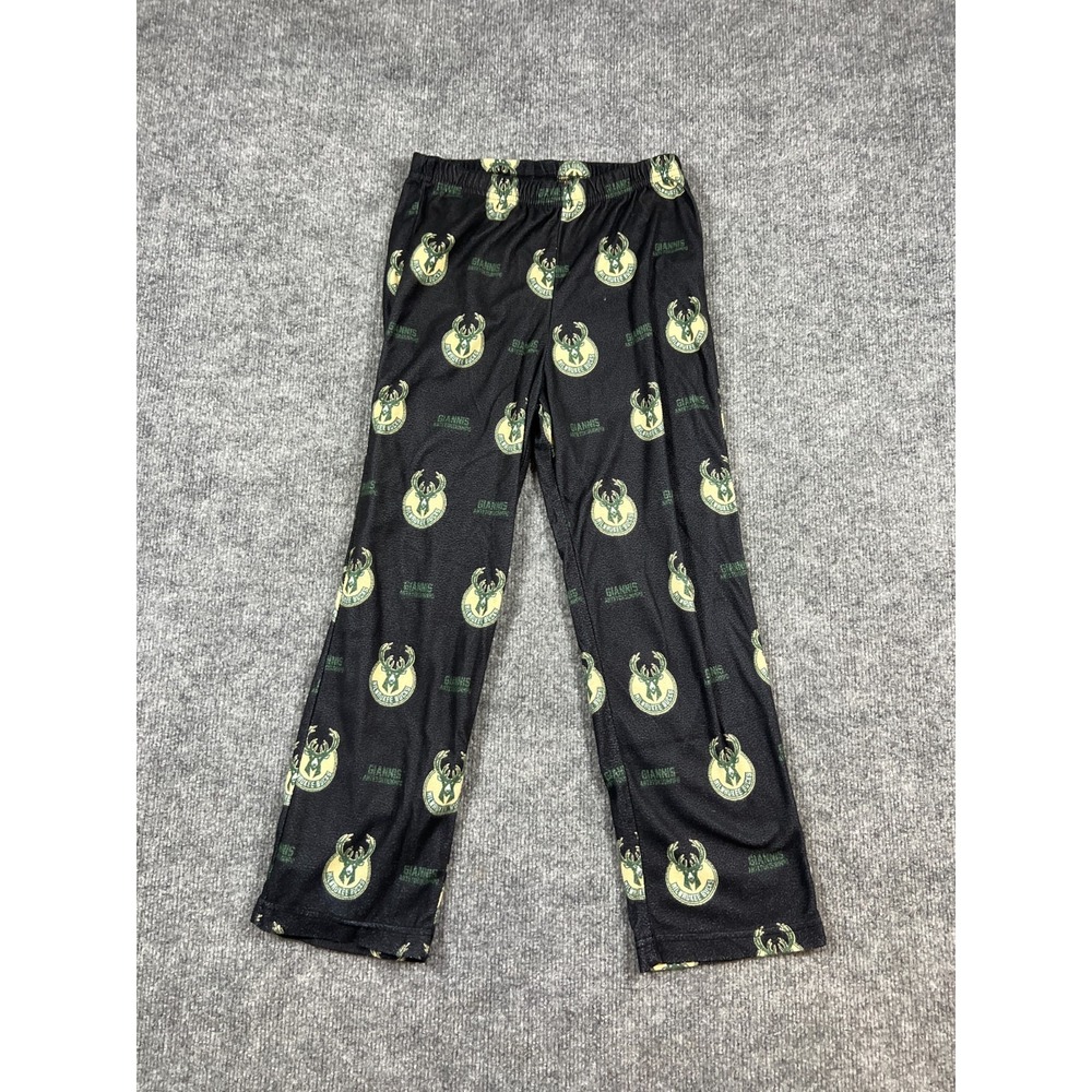 NBA Milwaukee Bucks Pajama Pants Kids S Black All Over Print Elastic Waistband